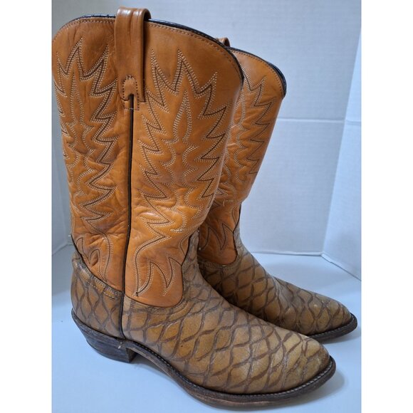 Vintage Acme Cowboy Western Boots Size 10 B Orange Brown Rodeo Made in USA 91203 - Picture 1 of 11